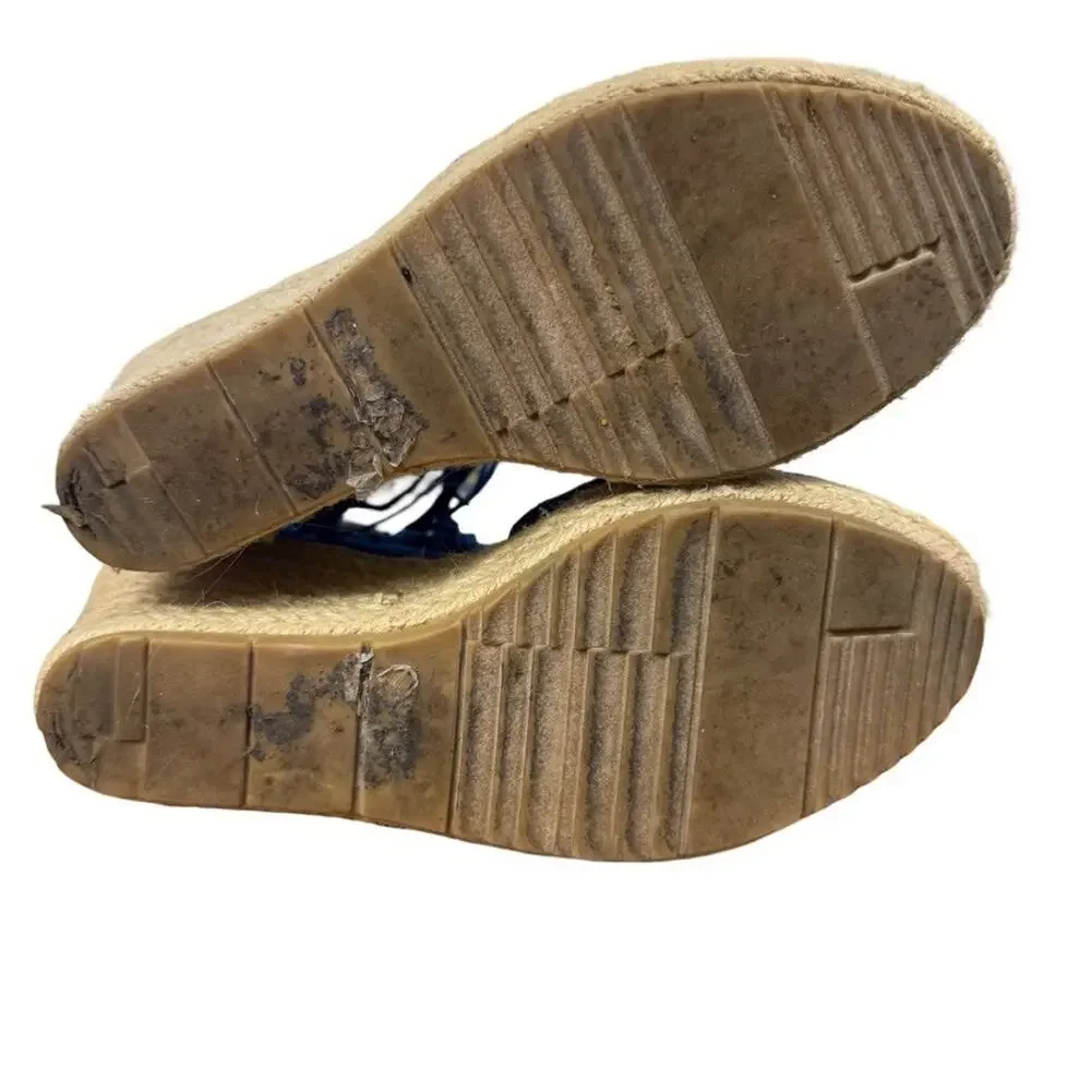 Miim Opava Blue Suede Leather Wedge Espadrille Fringe Sandals Shoes Platform 8